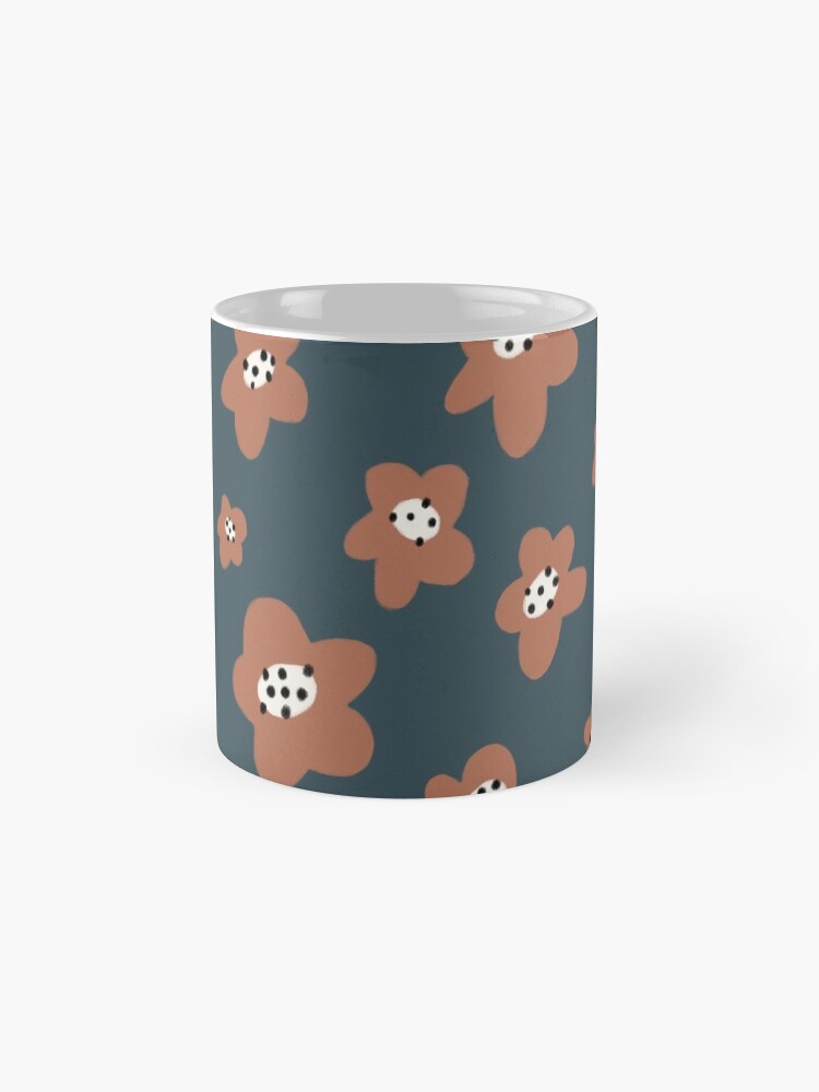 Thumbnail 4 of 6, Coffee Mug, Pink Daisies on blue. Floral digital pattern original work designed and sold by Florcitasart.
