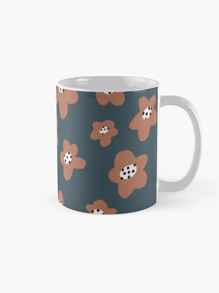 Thumbnail 5 of 6, Coffee Mug, Pink Daisies on blue. Floral digital pattern original work designed and sold by Florcitasart.
