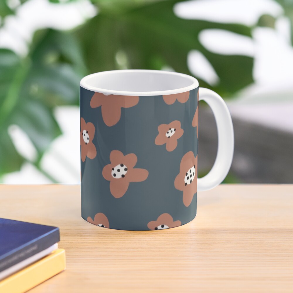 Pink Daisies on blue. Floral digital pattern original work Mug