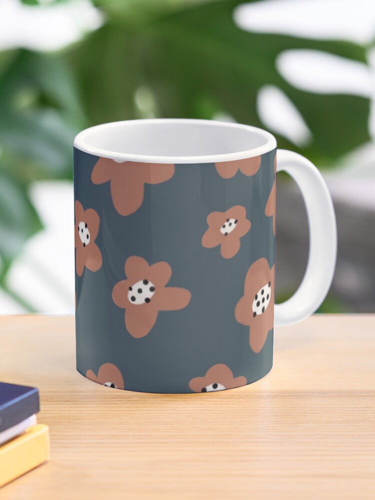 Thumbnail 1 of 6, Coffee Mug, Pink Daisies on blue. Floral digital pattern original work designed and sold by Florcitasart.