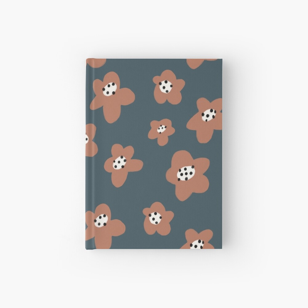 Pink Daisies on blue. Floral digital pattern original work Hardcover Journal
