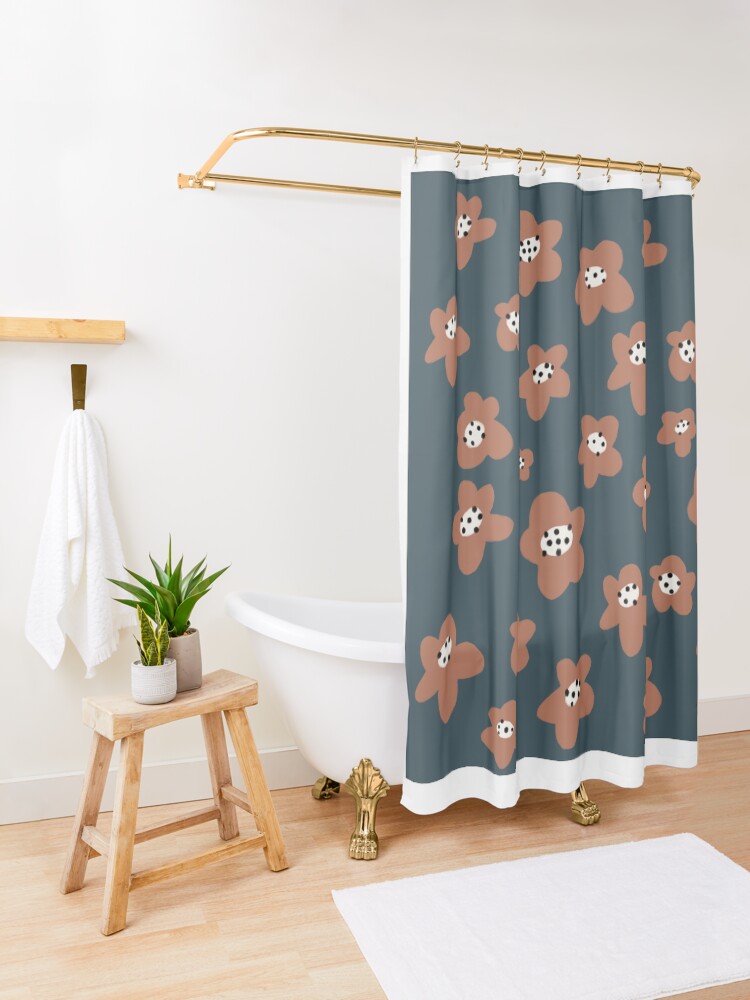 Alternate view of Pink Daisies on blue. Floral digital pattern original work Shower Curtain