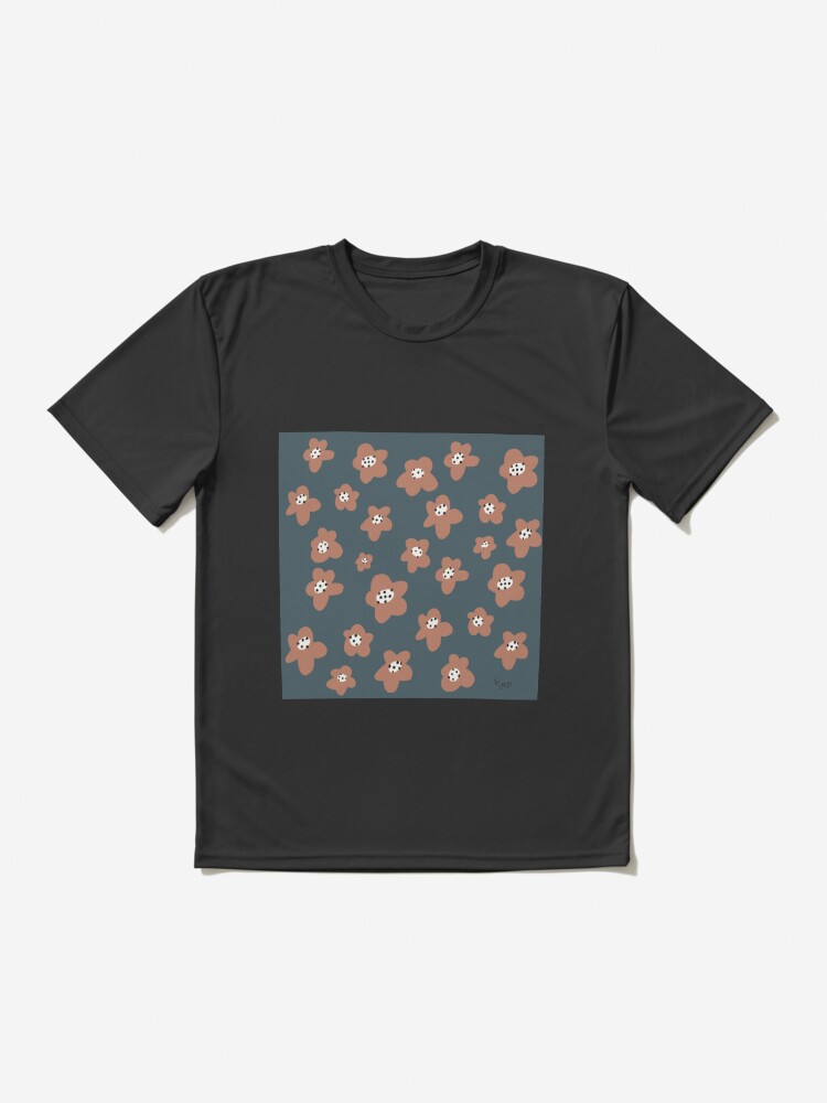 Thumbnail 2 of 7, Active T-Shirt, Pink Daisies on blue. Floral digital pattern original work designed and sold by Florcitasart.