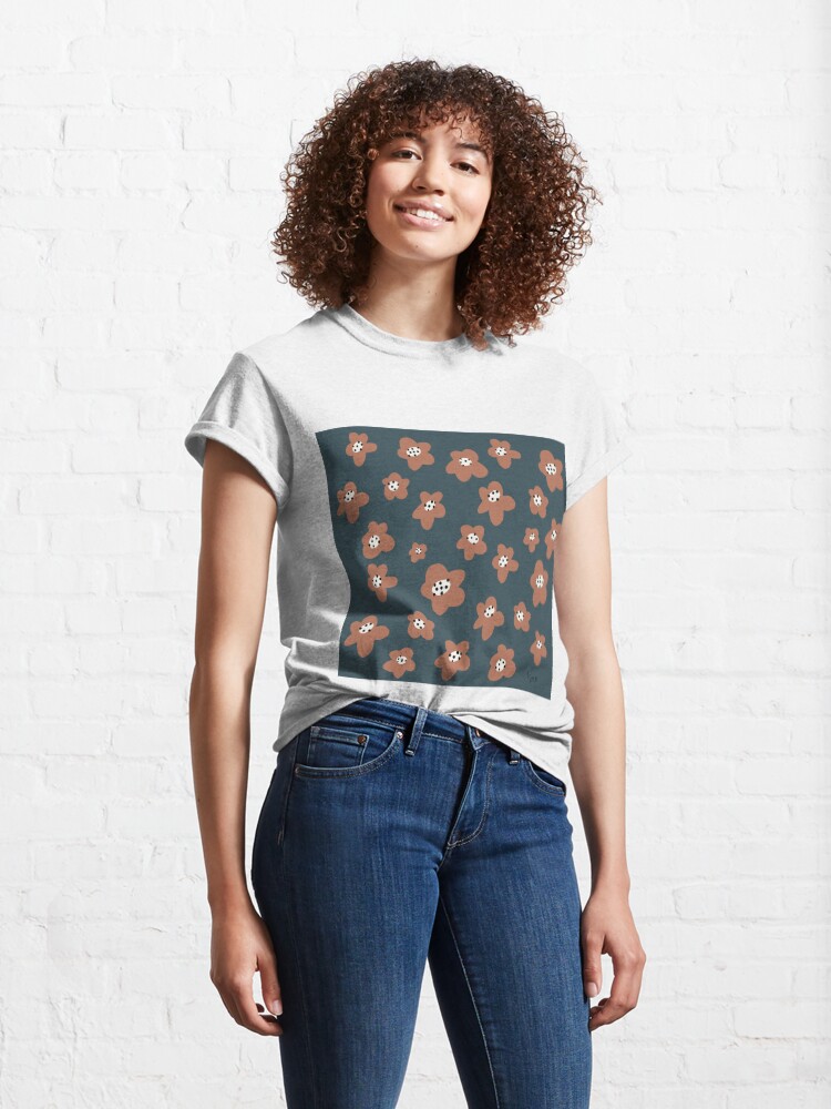 Alternate view of Pink Daisies on blue. Floral digital pattern original work Classic T-Shirt