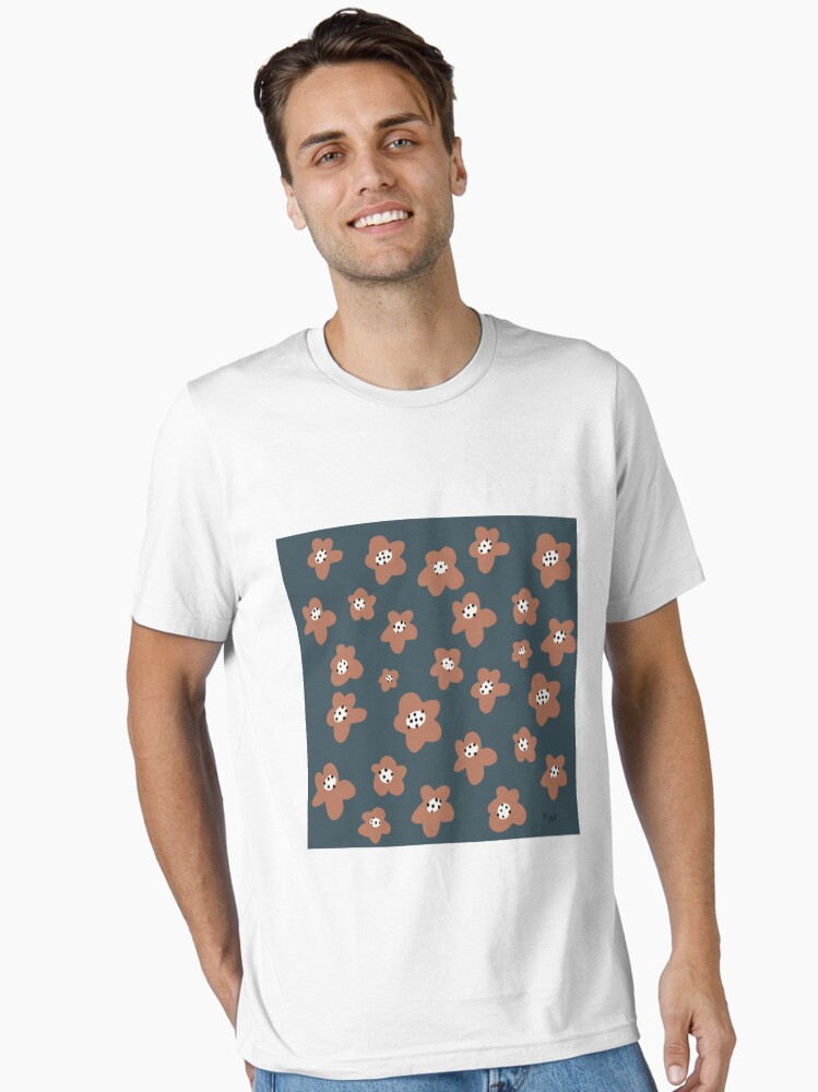 Thumbnail 1 of 7, Essential T-Shirt, Pink Daisies on blue. Floral digital pattern original work designed and sold by Florcitasart.
