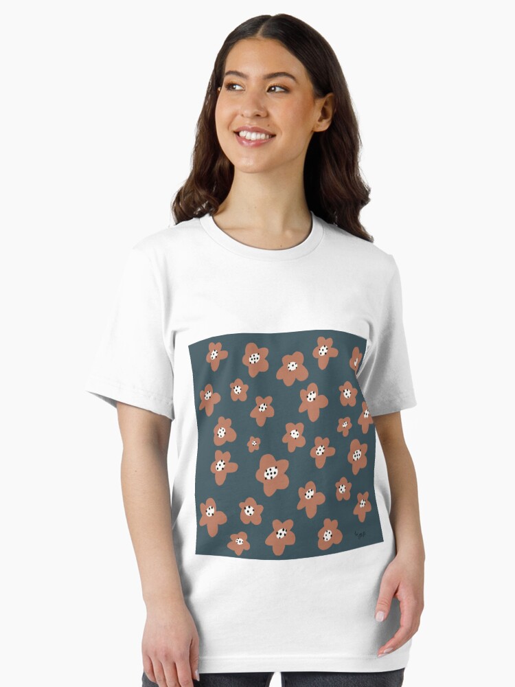 Thumbnail 2 of 7, Essential T-Shirt, Pink Daisies on blue. Floral digital pattern original work designed and sold by Florcitasart.
