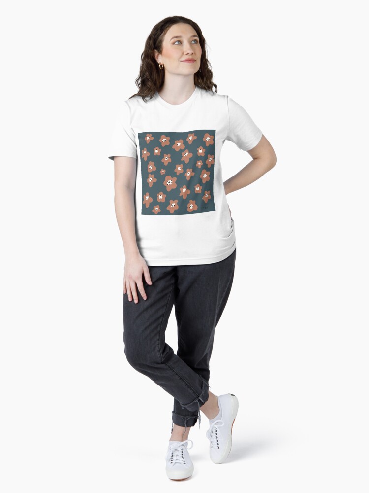 Thumbnail 4 of 7, Essential T-Shirt, Pink Daisies on blue. Floral digital pattern original work designed and sold by Florcitasart.