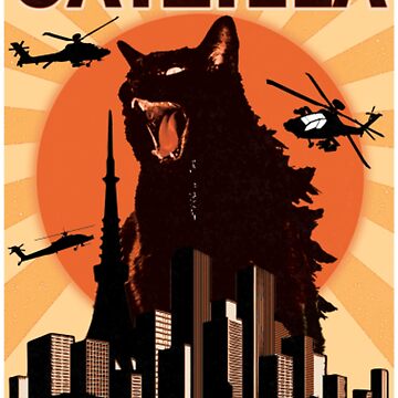Artwork thumbnail, Vintage Catzilla Japanese Sunset Style Cat Kitten Lover by DanielEmberson