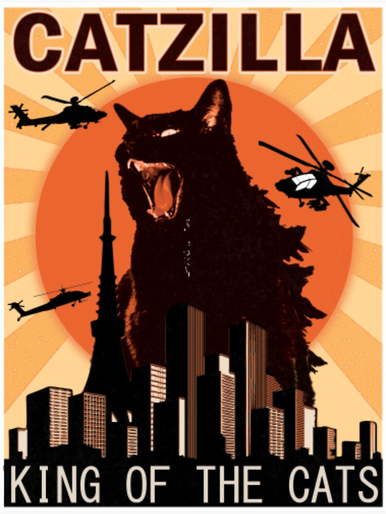 Thumbnail 3 of 3, Sticker, Vintage Catzilla Japanese Sunset Style Cat Kitten Lover designed and sold by DanielEmberson.