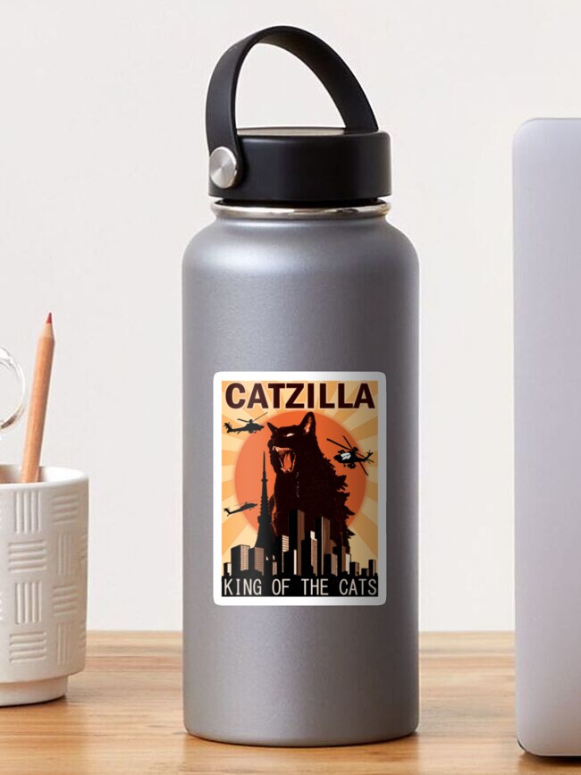 Thumbnail 1 of 3, Sticker, Vintage Catzilla Japanese Sunset Style Cat Kitten Lover designed and sold by DanielEmberson.