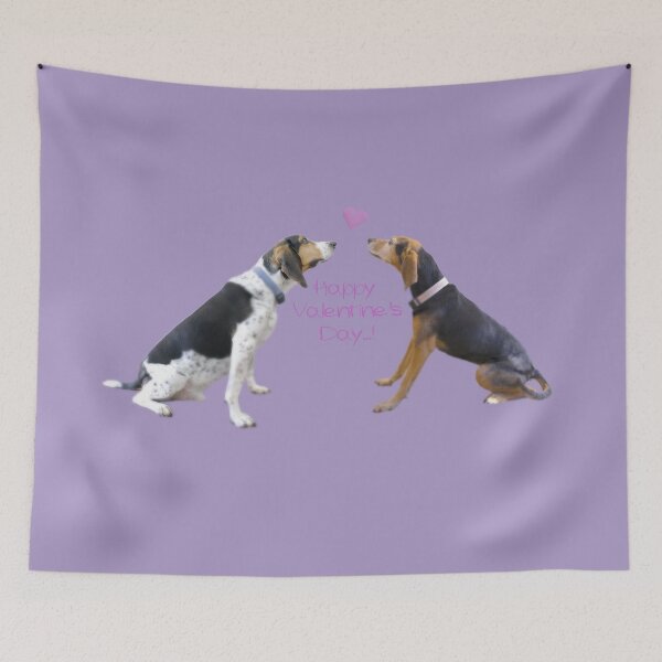 Item preview, Couple of dogs loving each other. Concept of Valentine's day. Dog sweethearts on purple. designed and sold by KrokoStories.