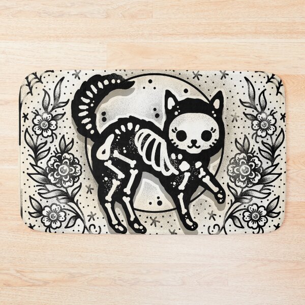 Item preview, Jellybean Skeleton Cat Cute Traditional Tattoo Flash designed and sold by Ella Mobbs.