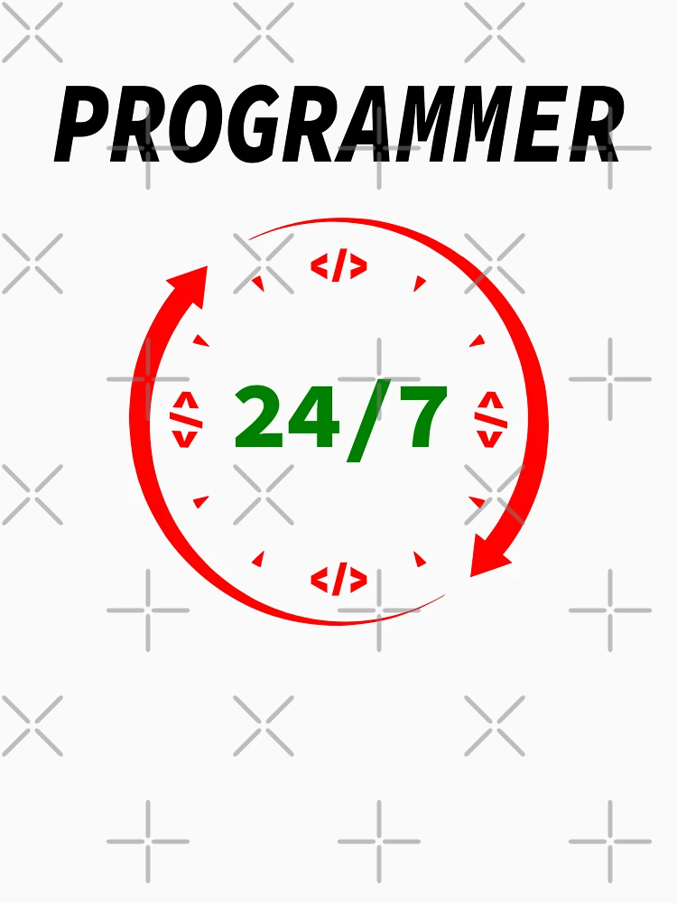 Thumbnail 7 of 7, Essential T-Shirt, Programmer 24/7, Source Code, Software Engineer, Computer Science, Web, WWW, Programming Humor, HTML, Light designed and sold by Max-Wear.
