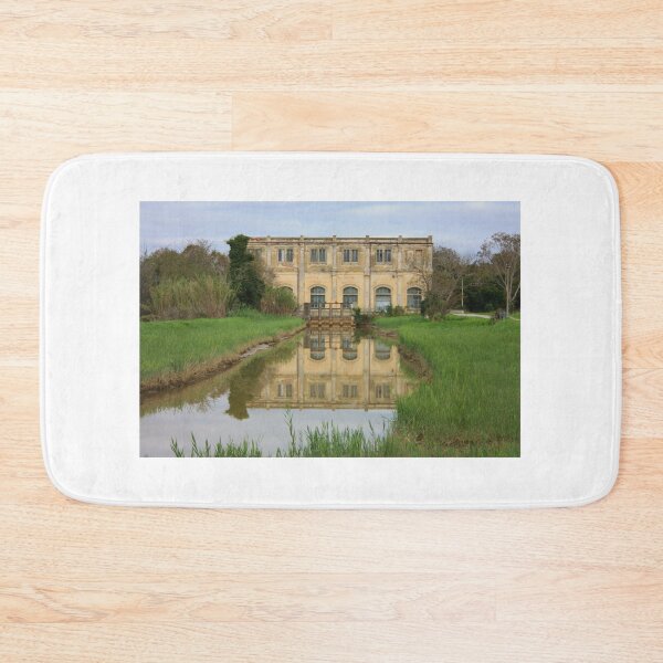 Item preview, natural panorama with an ancient industrial structure the old dewatering building on the Arno river among the green grass in coltano pisa tuscany designed and sold by alessiapenny.