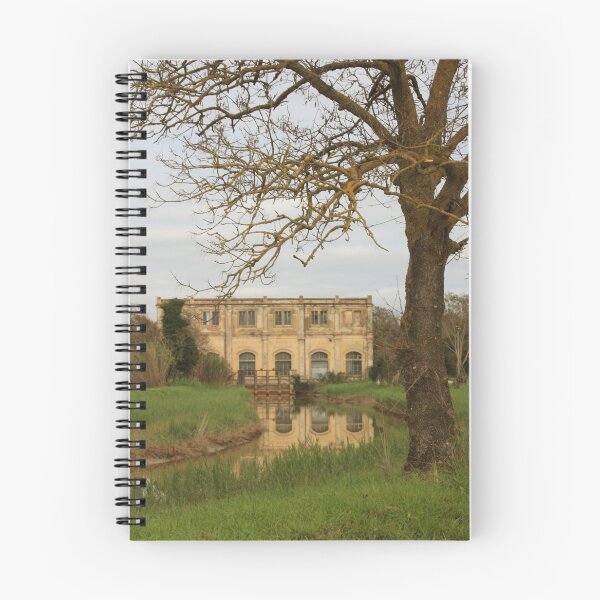 Item preview, natural panorama with an ancient industrial structure the old dewatering building on the Arno river among the green grass in coltano pisa tuscany designed and sold by alessiapenny.