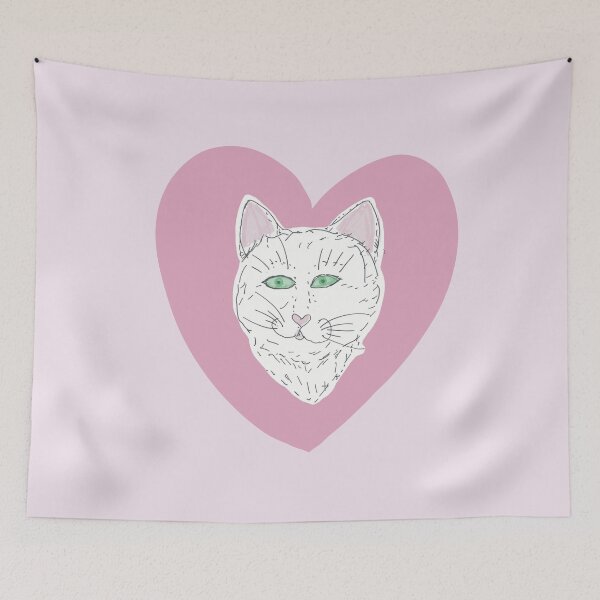 Item preview, White Cat and Pink Heart designed and sold by Luaillustration.