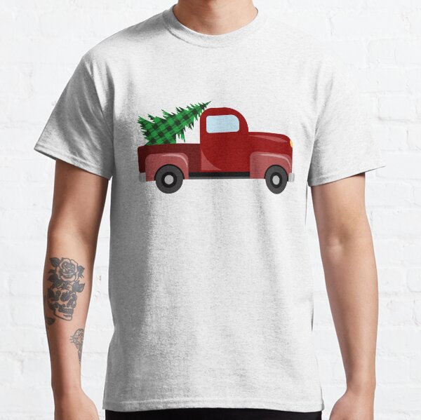 Christmas red truck with christmas tree with green buffalo plaid Classic T-Shirt