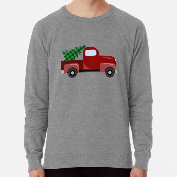 Christmas red truck with christmas tree with green buffalo plaid Lightweight Sweatshirt