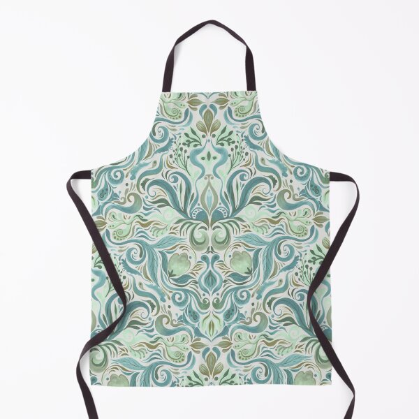 green damask gouache pattern Apron