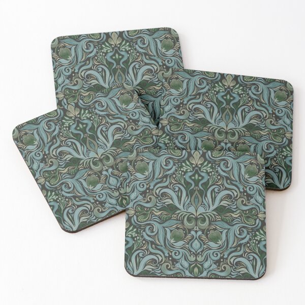 Item preview, Damask dark green gouache pattern designed and sold by Gaia Marfurt.