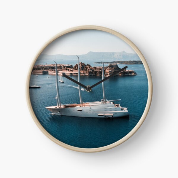 Superyacht at old Fortress of Corfu Clock