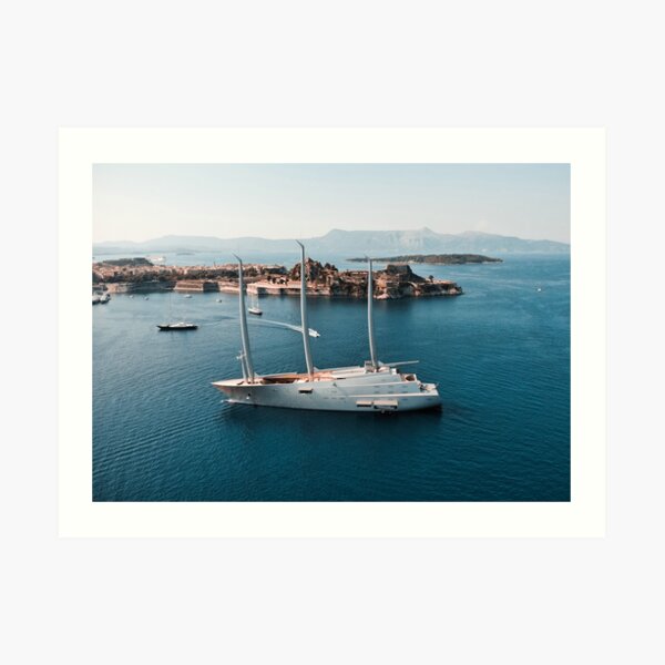 Superyacht at old Fortress of Corfu Art Print