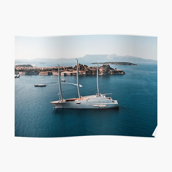 Superyacht at old Fortress of Corfu Poster