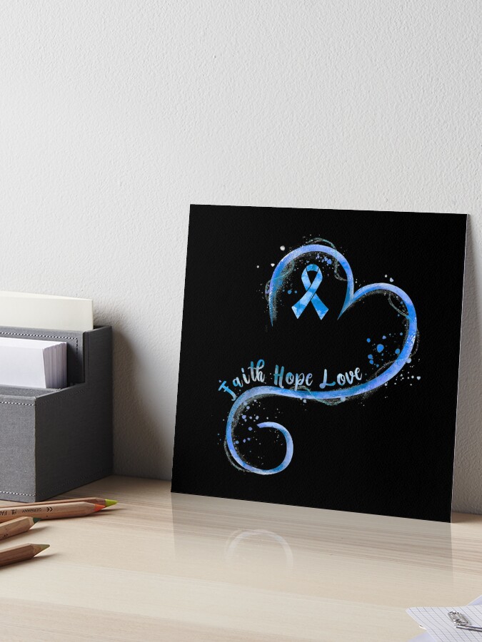 Faith Hope Love Dark Blue Ribbon Colon Cancer Awareness Art Board