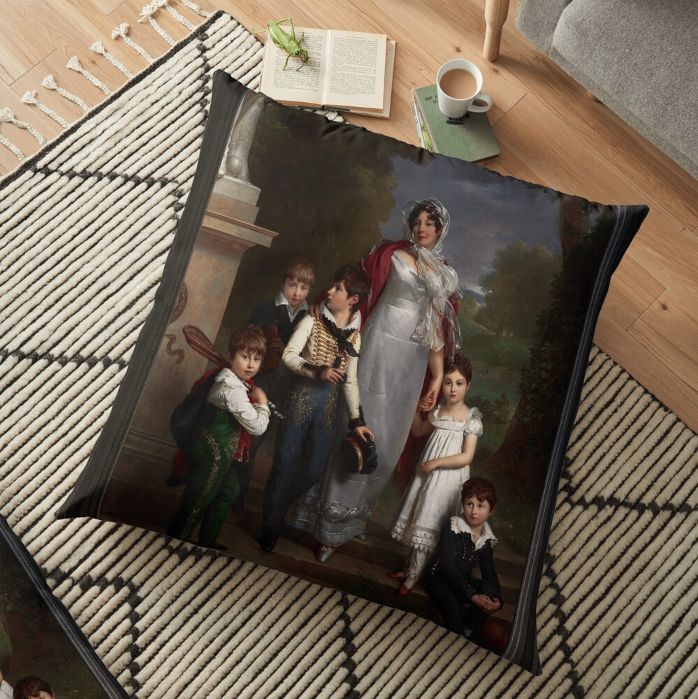 Portrait of Louise-Antoinette-Scholastique Guéhéneuc with her Children by Francois Pascal Simon Gérard - Beautiful Family Portrait 3 Louise-Antoinette-Scholastique Guéhéneuc with her Children by Francois Pascal Simon Gérard Old Masters Classical Art Reproduction Floor Pillow