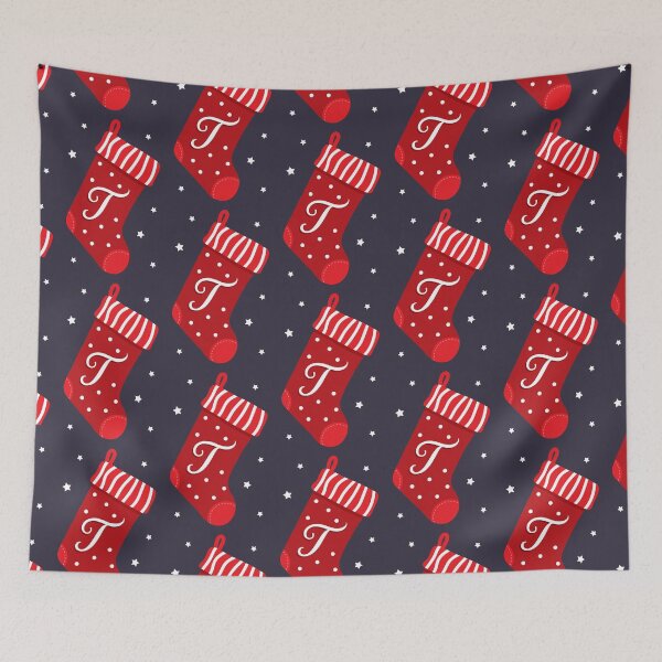 Item preview, Christmas Stocking with Letter T designed and sold by VicEllisArt.
