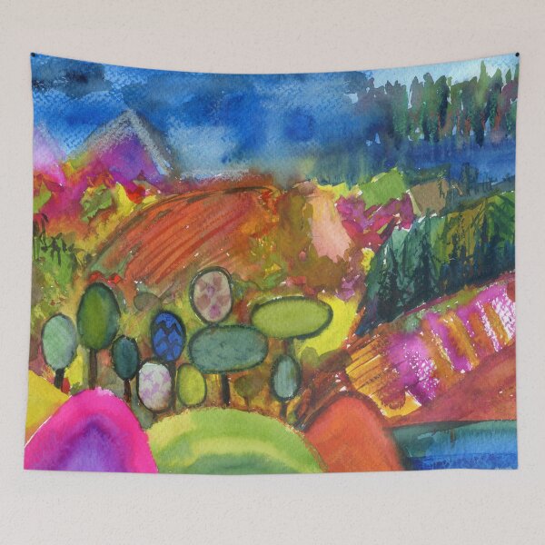 Item preview, abstract watercolor landscape: fields designed and sold by kosarandrea.