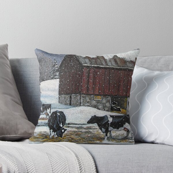 Item preview, Cows in Snowy Barnyard, Original Painting, Farm Animals, No. 2 designed and sold by JoyfulWhimsy.