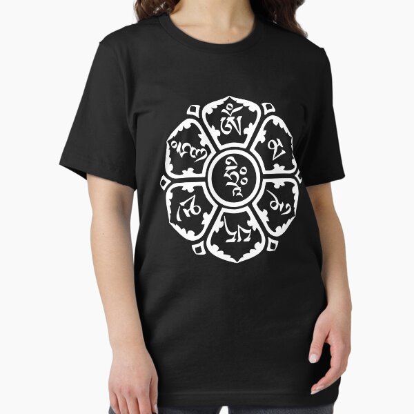 Aperçu de l'œuvre Om Mani Padme Hum (blanc sur noir) créée et vendue par pocketsoup.