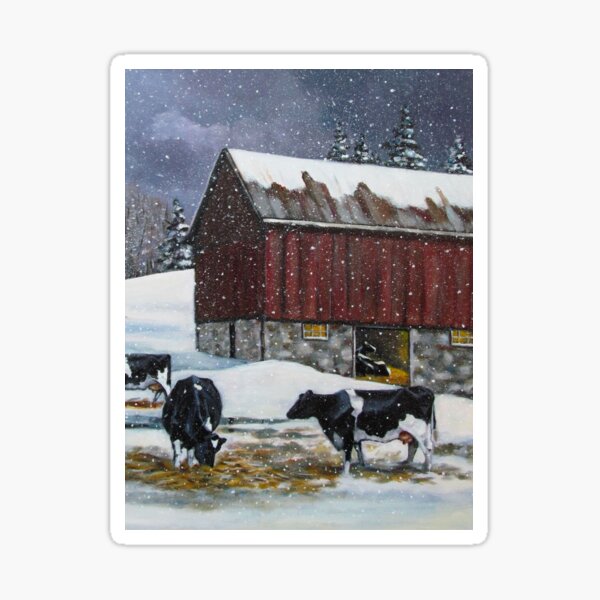 Item preview, Holstein Cows in Snowy Barnyard, Original Painting, Farm Animals, No. 3 designed and sold by JoyfulWhimsy.