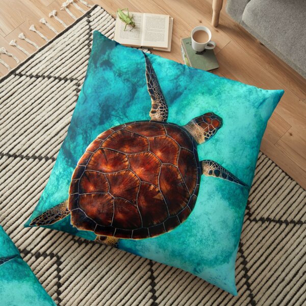 Blue ocean sea turtle - summer sea swimming turtle Floor Pillow