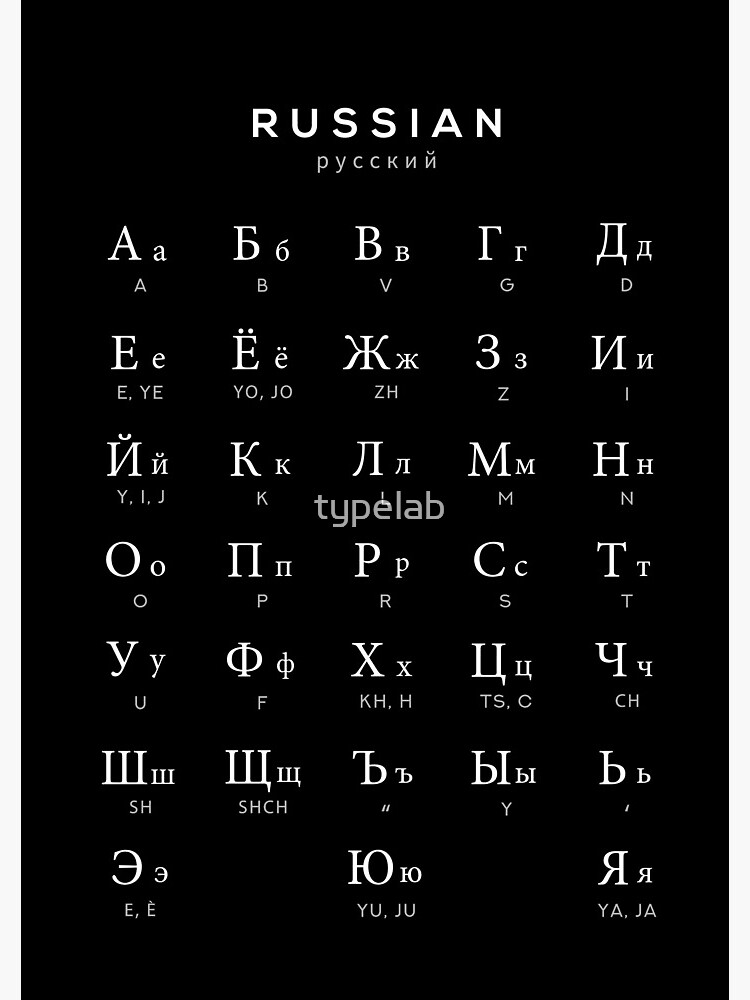 "Russian Alphabet Chart, Russian Language Cyrillic Chart, Black" Spiral