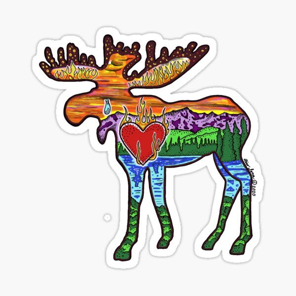 Vista previa del artículo con la obra «Alce con corazón en llamas», diseñado y vendido por Heartsonfireart.