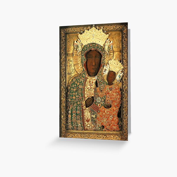 Polish Black Madonna Icon, Christian Catholic art. Our Lady of Czestochowa wall art Greeting Card