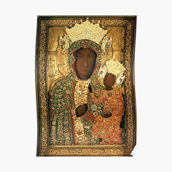 Polish Black Madonna Icon, Christian Catholic art. Our Lady of Czestochowa wall art Poster