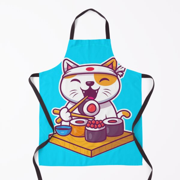 Item preview, Cute kitten eating sushi cartoon designed and sold by MisoraA.
