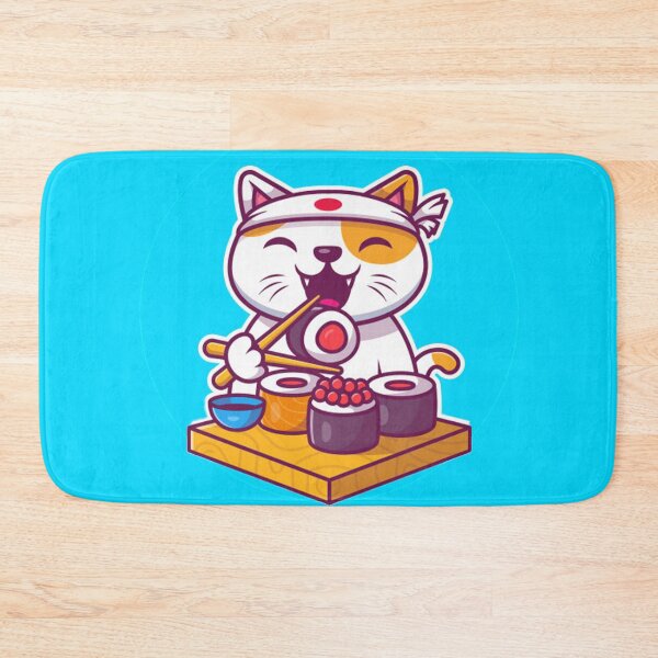 Item preview, Cute kitten eating sushi cartoon designed and sold by MisoraA.