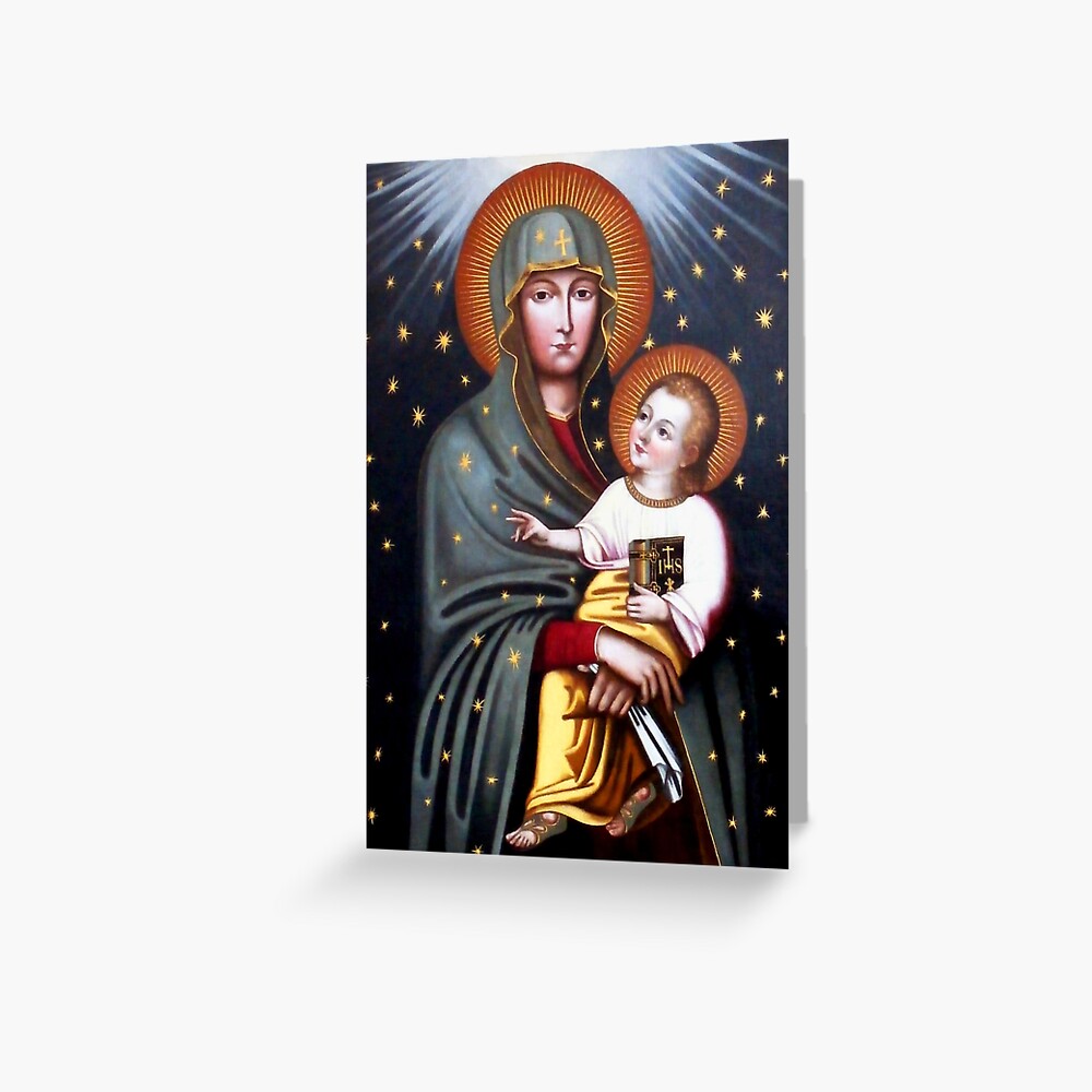 Carte De Vœux Notre Dame De Fatima Vierge A L Enfant Polonaise Vierge Marie Icone Religieuse Catholique Par Tanabe Redbubble