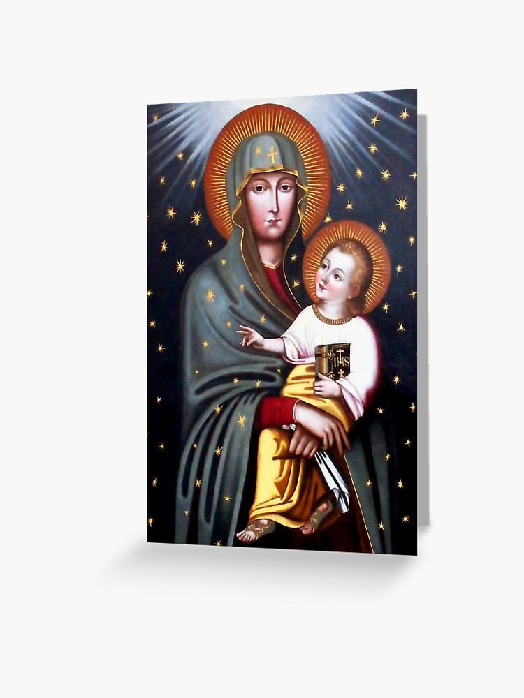 Carte De Vœux Notre Dame De Fatima Vierge A L Enfant Polonaise Vierge Marie Icone Religieuse Catholique Par Tanabe Redbubble