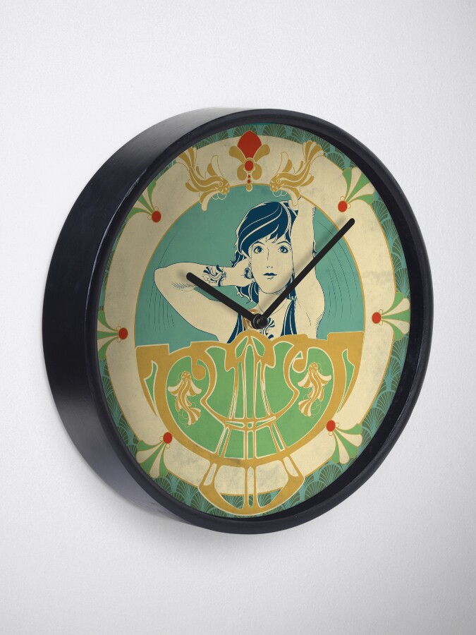Horloge ''Parure Poisson bleu - Illustration Art Nouveau' : autre vue