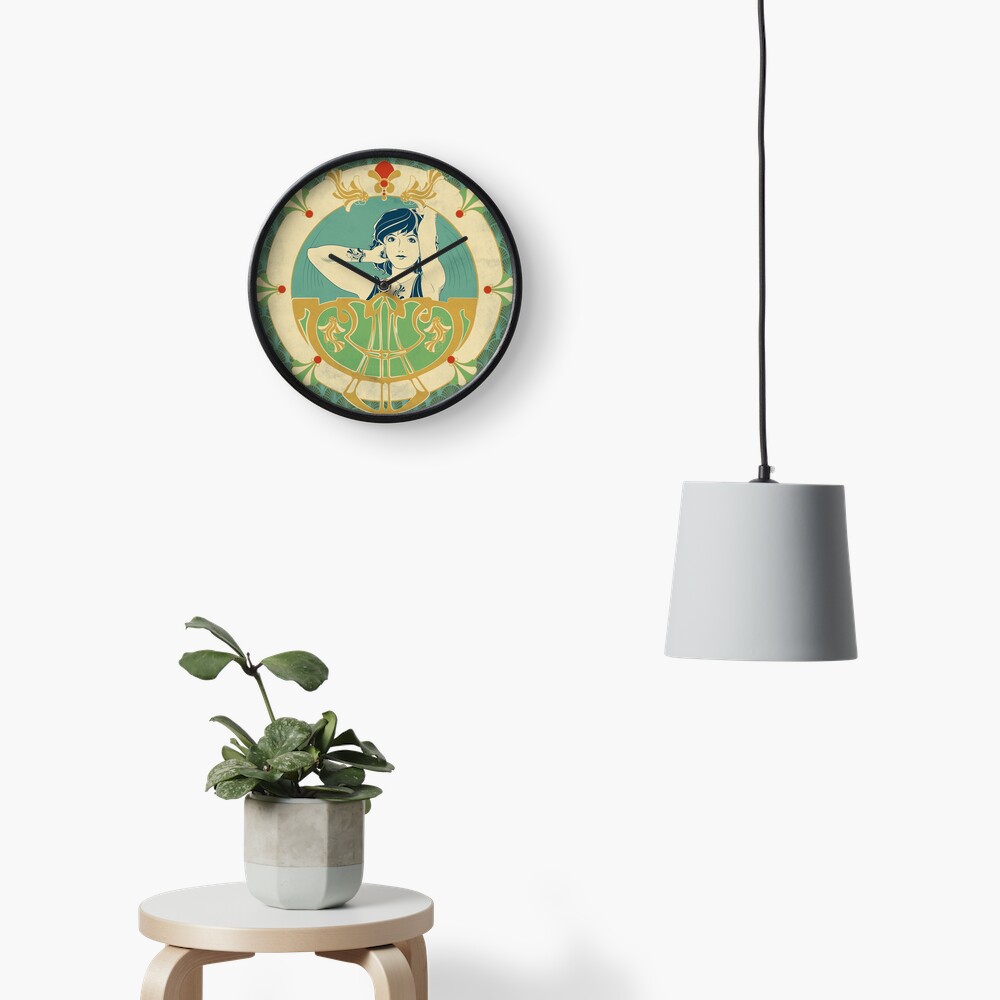 Horloge « Parure Poisson bleu - Illustration Art Nouveau»
