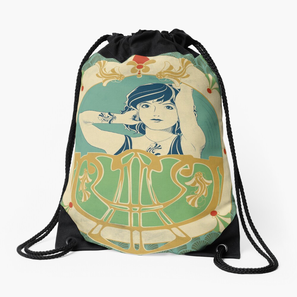 Sac à cordon « Parure Poisson bleu - Illustration Art Nouveau»