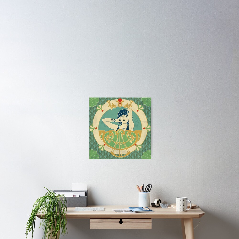 Poster « Parure Poisson bleu - Illustration Art Nouveau»