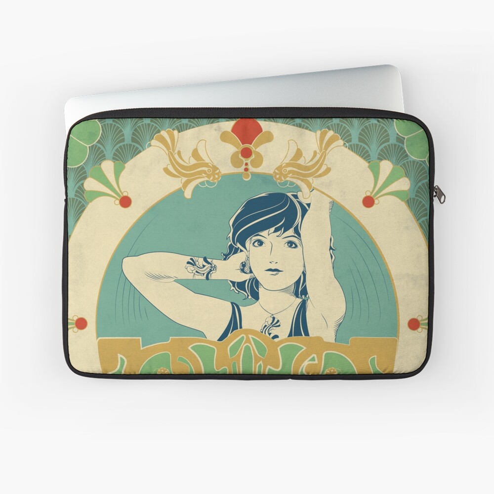 Housse d'ordinateur « Parure Poisson bleu - Illustration Art Nouveau»