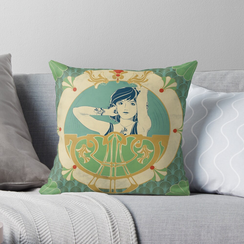 Coussin « Parure Poisson bleu - Illustration Art Nouveau»