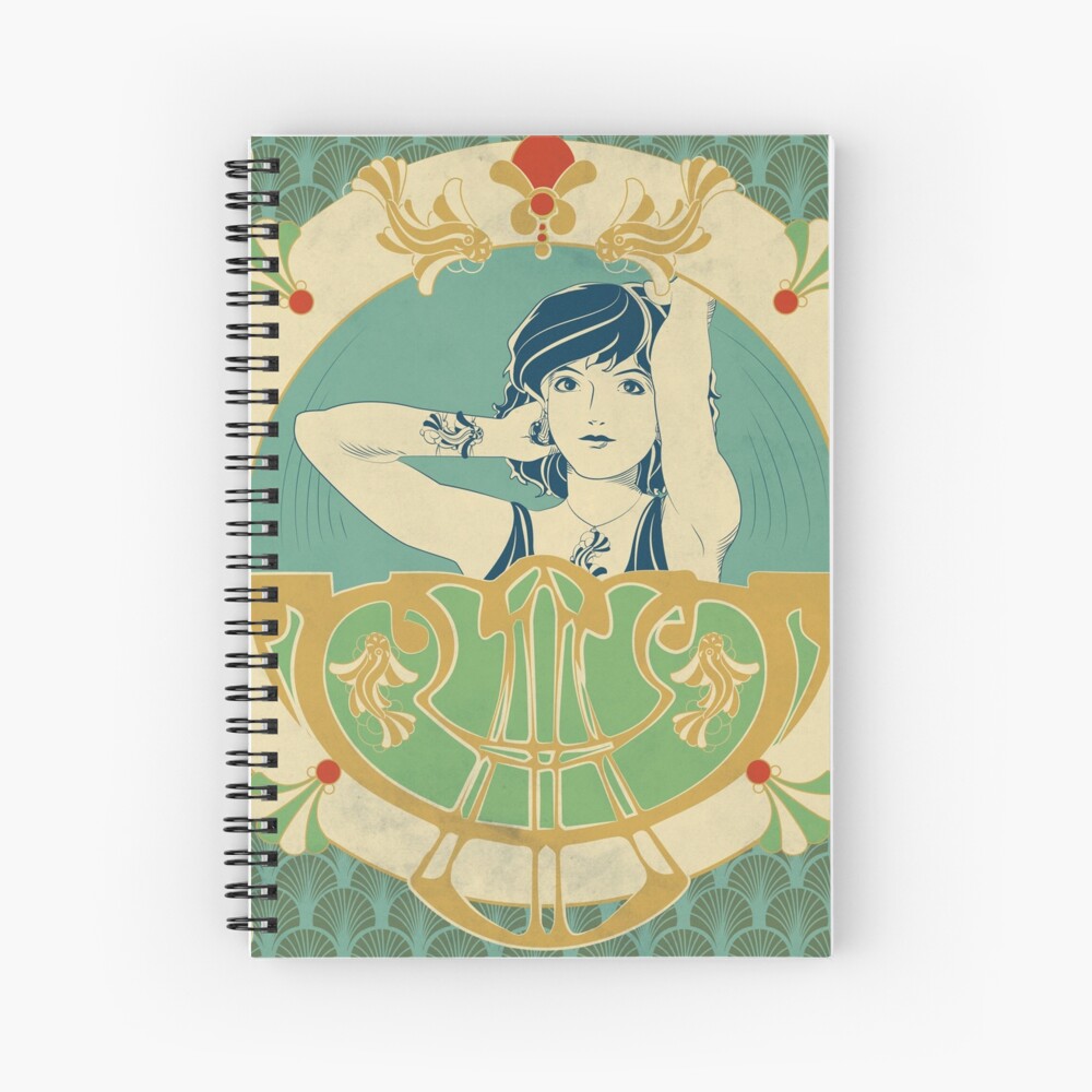 Cahier à spirale « Parure Poisson bleu - Illustration Art Nouveau»